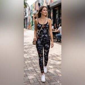 SHEIN Essence Graffiti Letter Print Camisole Jumpsuit Black Size Large